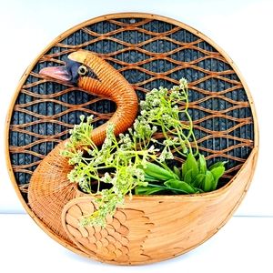 Vintage Swan Woven Wall Basket Planter